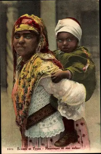 Ak Scène et Types, Mauresque et son enfant, Maghreb