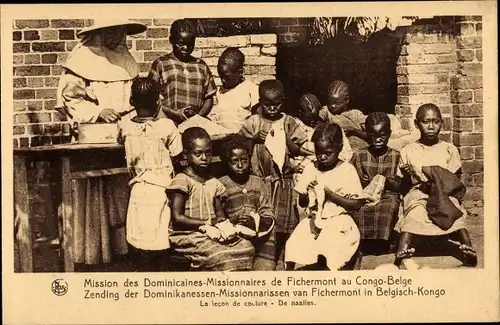 Ak Mission des Dominicaines-Missionnaires au Congo Belge, La lecon de couture