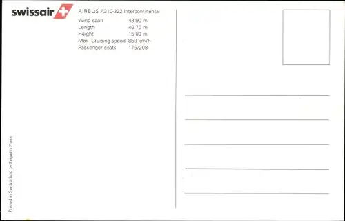 Ak Passagierflugzeug Swissair, Airbus A310 322 Intercontinental