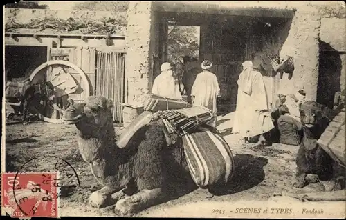 Ak Scenes et Types, Fondouk, Kamele, Araber, Maghreb