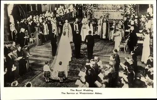 Ak The Royal Wedding, The Service at Westminster Abbey, Prinzessin Elisabeth und Prinz Philip