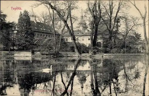 Ak Teplice Teplitz Schönau Reg. Aussig, Teichpartie im Schlossgarten