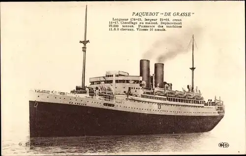 Ak CGT French Line, Paquebot De Grasse, Dampfschiff