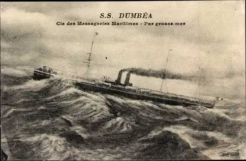 Ak SS Dumbea par grosse mer, Messageries Maritimes