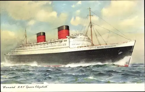 Ak Dampfer RMS Queen Elizabeth, Cunard Line