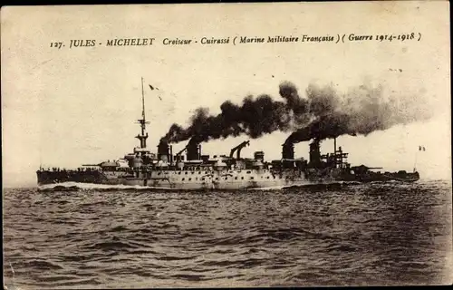 Ak Französisches Kriegsschiff, Jules Michelet, Croiseur cuirassé, Marine Militaire Francaise