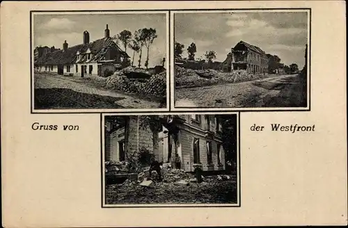 Ak Westlicher Kriegsschauplatz, Kriegszerstörungen an der Westfront, 1. WK