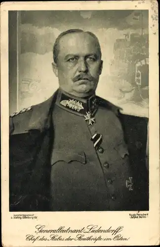 Ak Generalleutnant Erich Ludendorff, Portrait, Chef des Stabes der Streitkräfte im Osten