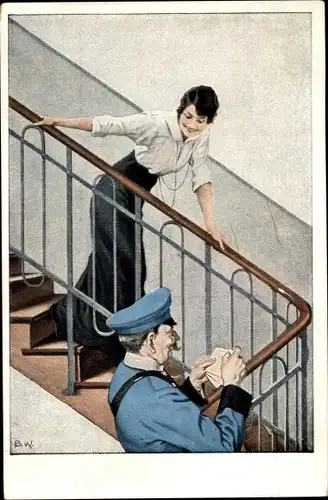 Künstler Ak Wennerberg, Bruno, Der Feldpostbrief, Frau, Postbote