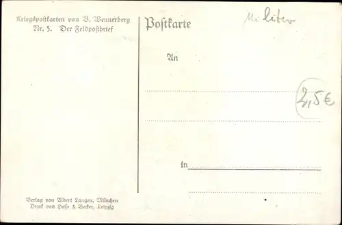 Künstler Ak Wennerberg, Bruno, Der Feldpostbrief, Frau, Postbote