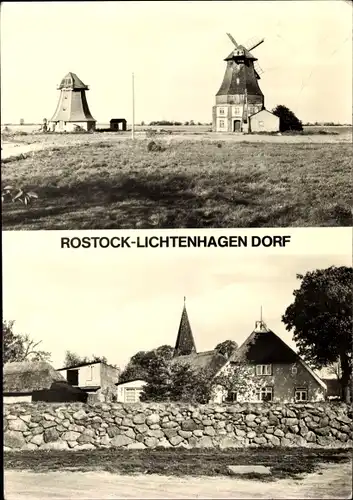 Ak Lichtenhagen Dorf Rostock, Windmühle, Dorfpartie