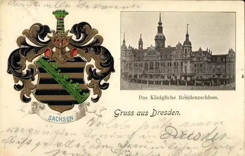 Wappen Ak Dresden Altstadt, Königliches Residenzschloss