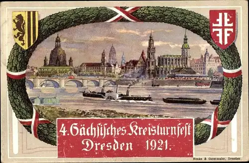Künstler Wappen Ak Dresden, 4. Sächsisches Kreisturnfest 1921, Friedrich August Brücke