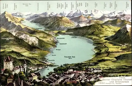Landkarten Ak Thun Kt. Bern Schweiz, Berner Oberland, Thuner und Brienzersee