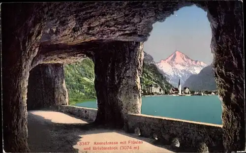 Ak Zürich Stadt Schweiz, Axenstraße mit Flüelen und Bristenstock