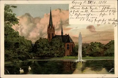 Ak Leipzig in Sachsen, Johannapark mit Lutherkirche