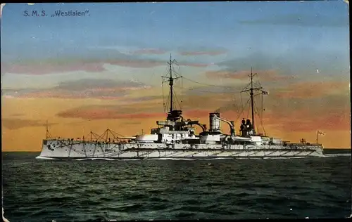 Ak Deutsches Kriegsschiff SMS Westfalen, Kaiserliche Marine, Großlinienschiff, Nassau Klasse