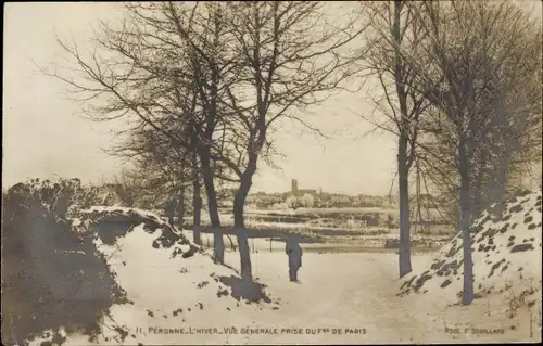Ak Péronne Somme, L'Hiver, Vue Générale prise du Fes, Wintermotiv