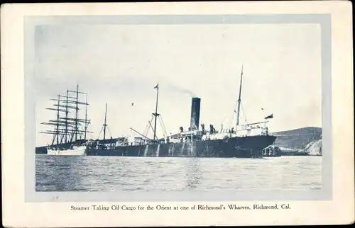Ak Richmond Kalifornien USA, Steamer taking oil cargo for the Orient, Tanker