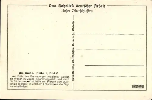 Ak Oberschlesien, In der Förderstrecke, Das Hohelied deutscher Arbeit, Die Grube II 6