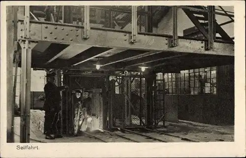 Ak Oberschlesien, Das Hohelied deutscher Arbeit, Die Grube, II 10, Seilfahrt