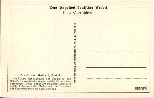 Ak Oberschlesien, Das Hohelied deutscher Arbeit, Die Grube, II 9, Am Füllort