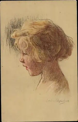 Künstler Ak Kinderportrait, Mädchen im Profil