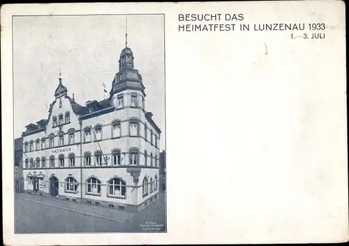 Ak Lunzenau in Sachsen, Rathaus, Heimatfest 1933, Gedicht Adolf Henschel