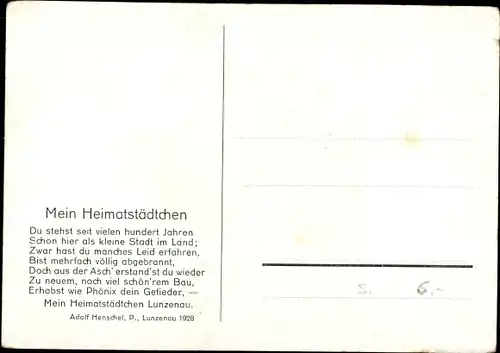 Ak Lunzenau in Sachsen, Rathaus, Heimatfest 1933, Gedicht Adolf Henschel