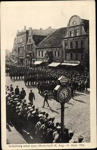 Ak Tschernjachowsk Insterburg Ostpreußen, Russische Zarengarde im Parademarsch 1914