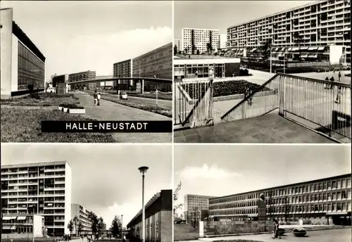 Ak Neustadt Halle an der Saale, Plattenbauten, Lenin Denkmal, Bildungszentrum, Schwimmhalle, Brücke