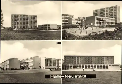 Ak Neustadt Halle an der Saale, Wohnhäuser, Spielplatz, Kindergarten Pittiplatsch, POS