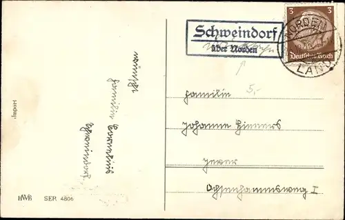 Ak Landpoststempel Schweindorf über Norden, Glückwunsch Weihnachten, Kalender, Glocken