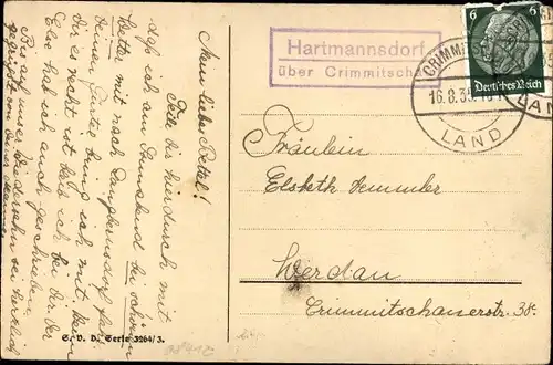 Ak Landpoststempel Hartmannsdorf über Crimmitschau, Grüße der Freundschaft, Tauben