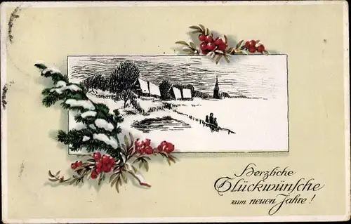 Ak Landpoststempel Kleingera Reichenbach Vogtland Land, Glückwunsch Neujahr, Winterlandschaft