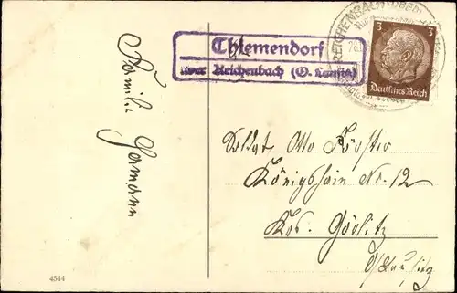 Ak Landpoststempel Thiemendorf über Reichenbach Oberlausitz, Glückwunsch Neujahr