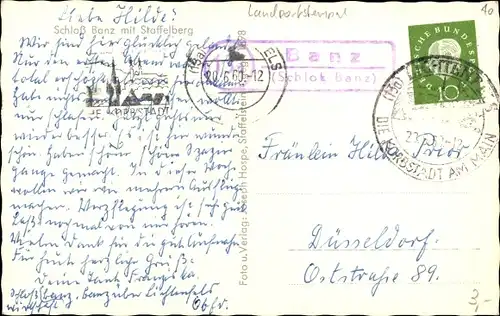 Ak Landpoststempel Banz Schloss Banz, Kloster mit Staffelberg