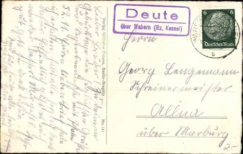 Ak Landpoststempel Deute über Wabern Bz. Kassel, Psalm 71 23, Rosenstrauß