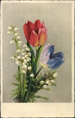 Ak Landpoststempel Thonhausen über Crimmitschau, Tulpen, Maiglöckchen