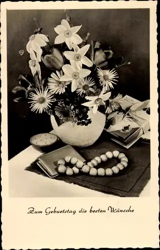 Ak Landpoststempel Liepe über Rathenow, Glückwunsch Geburtstag, Blumenstrauß