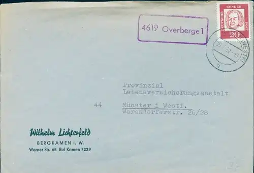 Ak Landpoststempel 4619 Overberge 1, Briefumschlag