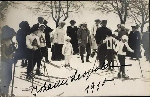 Foto Ak Erbprinz Johann Leopold von Sachsen Coburg Gotha, Ski, 1910, Handschrift Viktoria Adelheid