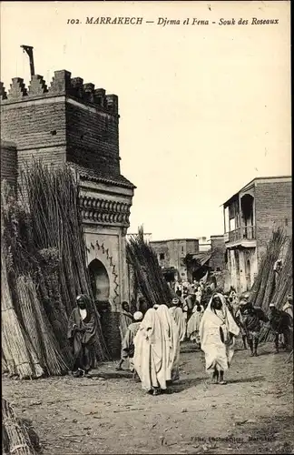 Ak Marrakesch Marokko, Djema el Fena, Souk des Roseaux