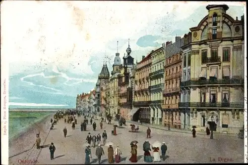 Ak Oostende Ostende Westflandern, La Digue, Promenade, Passanten