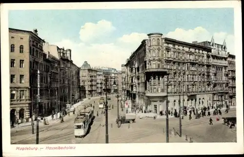 Ak Magdeburg an der Elbe, Hasselbachplatz, Straßenbahn