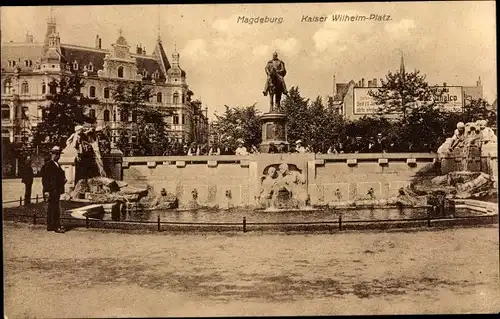 Ak Magdeburg an der Elbe, Kaiser Wilhelm Platz, Denkmal