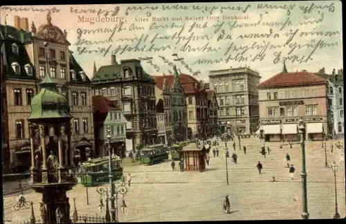 Ak Magdeburg, Alter Markt und Kaiser Otto Denkmal, Platz