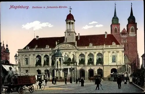 Ak Magdeburg, Rathaus und Johannis-Kirche