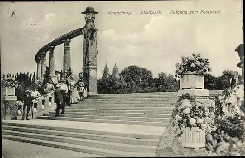 Ak Magdeburg an der Elbe, Stadtpark, Aufgang zum Festplatz