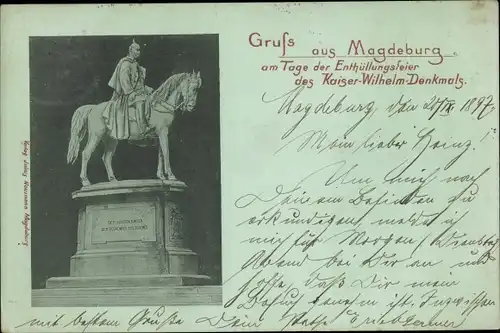 Mondschein Ak Magdeburg, Kaiser-Wilhelm-Denkmal